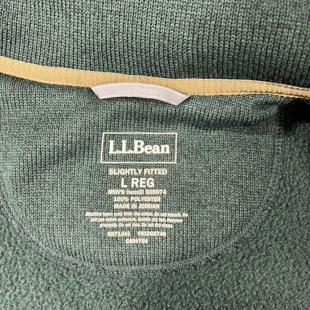 LL Bean Men's Large Fleece Vest Green Slightly Fitted Zip Up Pockets - Picture 5 of 6